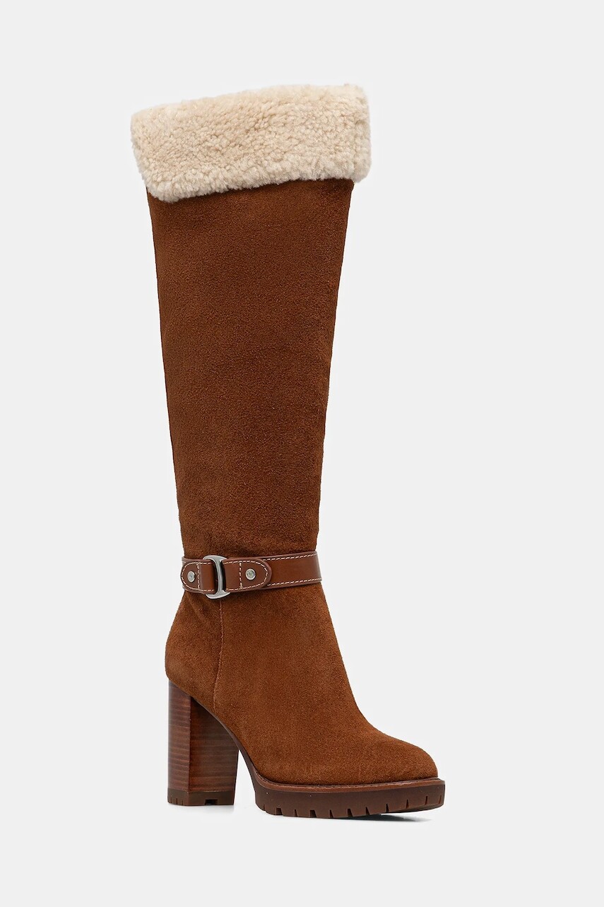 Semišové čižmy Lauren Ralph Lauren Tasha Tl Hl hnedá farba, na podpätku, 802977893002