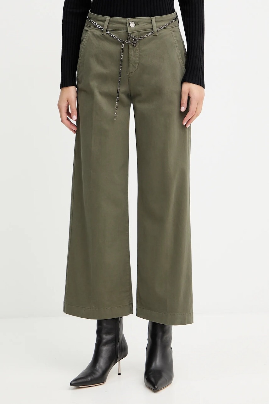 Nohavice Liu Jo zelená farba, široké, vysoký pás, MF5406 T8191