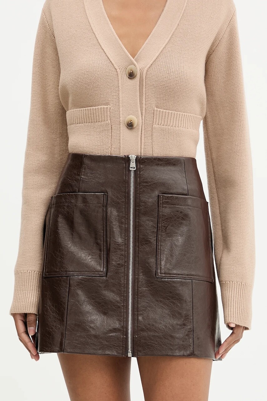 Sukňa HUGO hnedá farba, mini, áčkový strih, 50544832