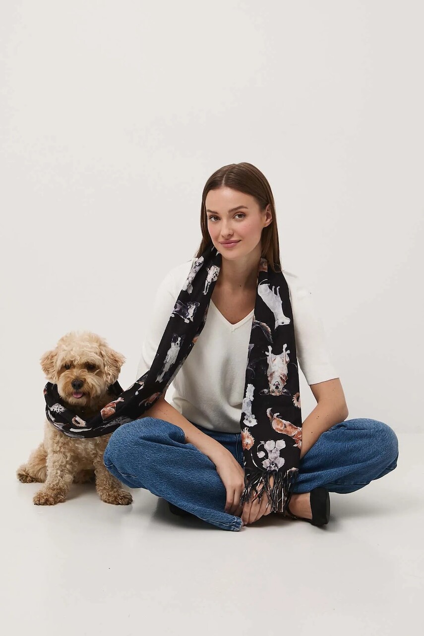 Šál Medicine čierna farba, vzorovaný