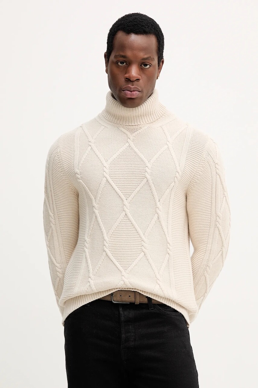 Vlnený sveter Joop! béžová farba, s rolákom, 30047360