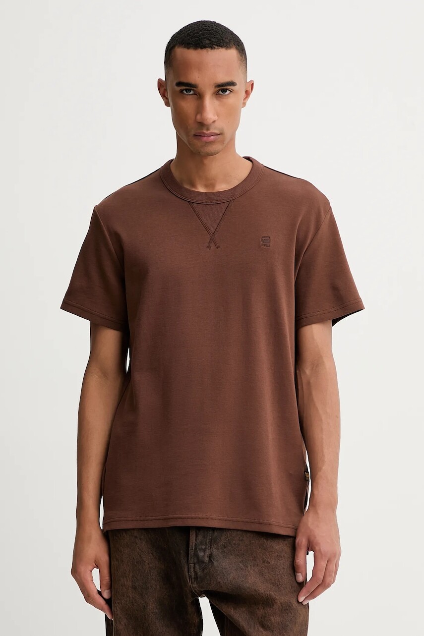 Bavlnené tričko G-Star pánske, hnedá farba, jednofarebné, D24449.D976