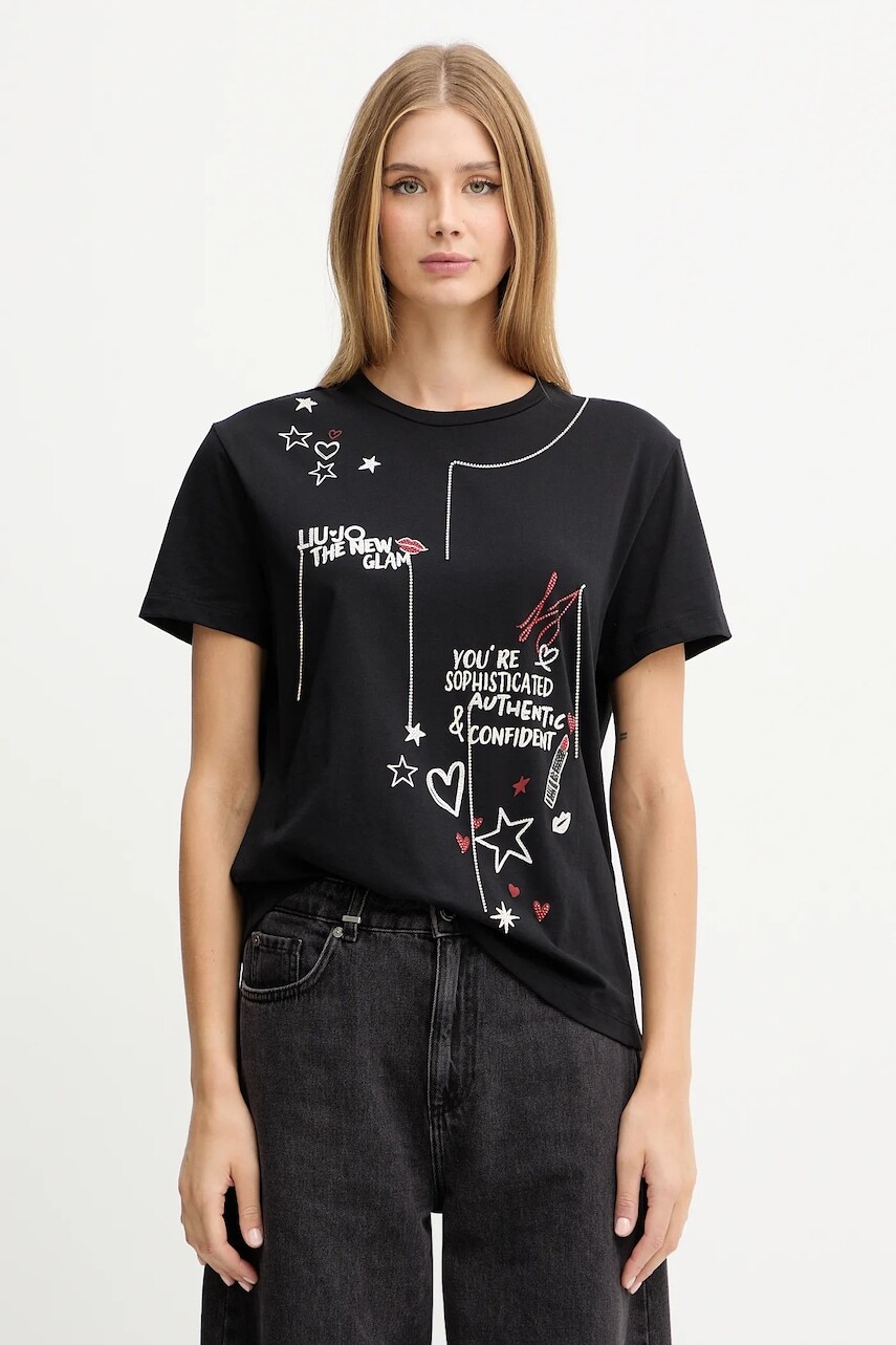 Bavlnené tričko Liu Jo dámske, čierna farba, MF5345 JS923