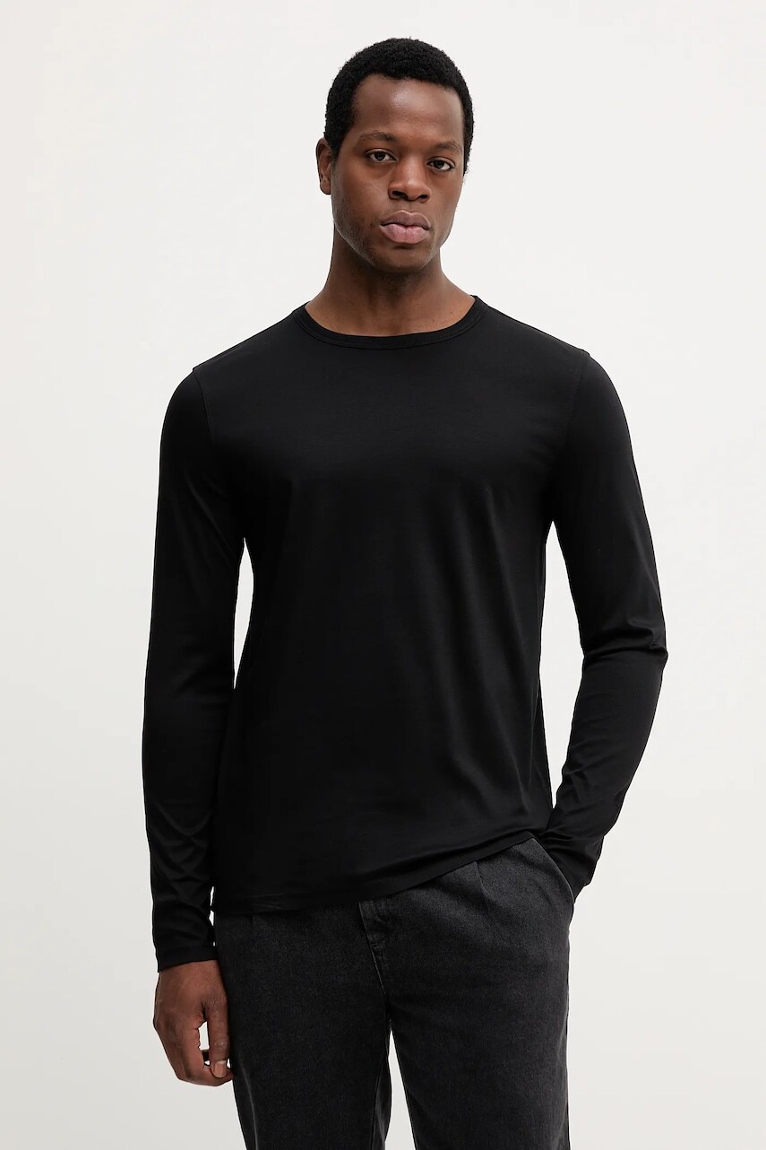 Bavlnené tričko s dlhým rukávom Mos Mosh PERRY čierna farba, jednofarebné, 500430