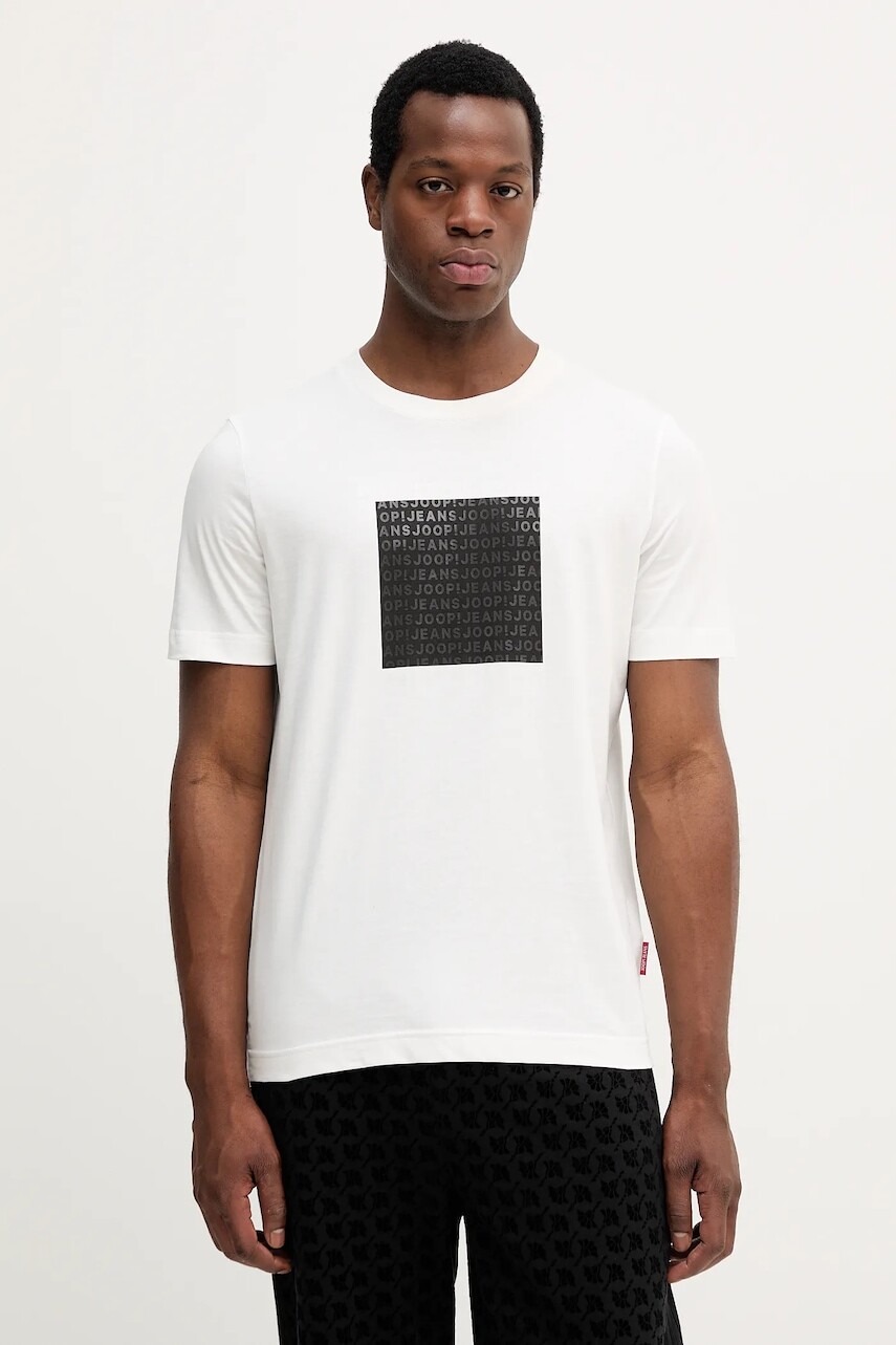 Bavlnené tričko Joop! pánske, biela farba, s potlačou, 30047863