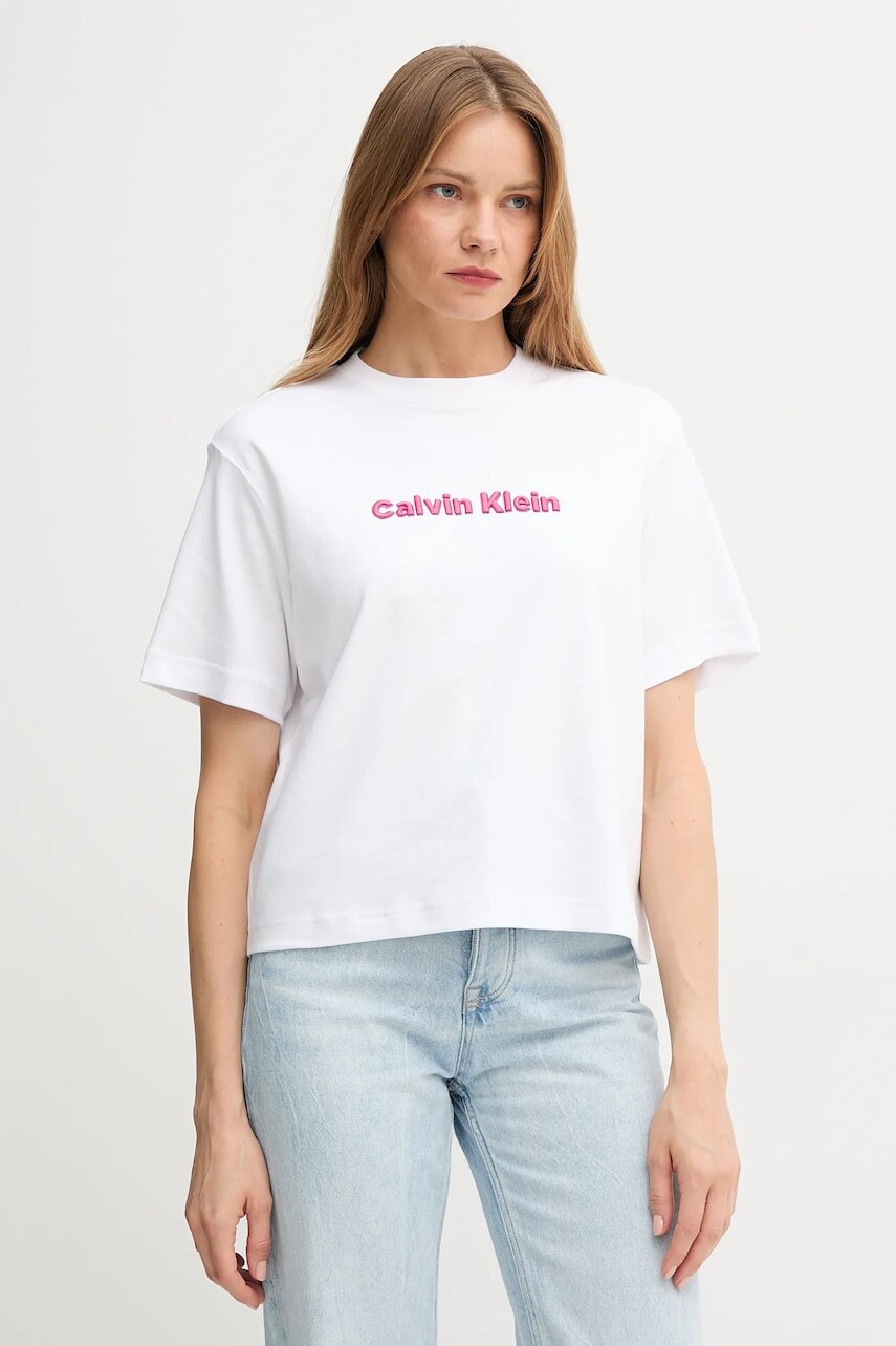Bavlnené tričko Calvin Klein Jeans dámske, biela farba, LV047D205G