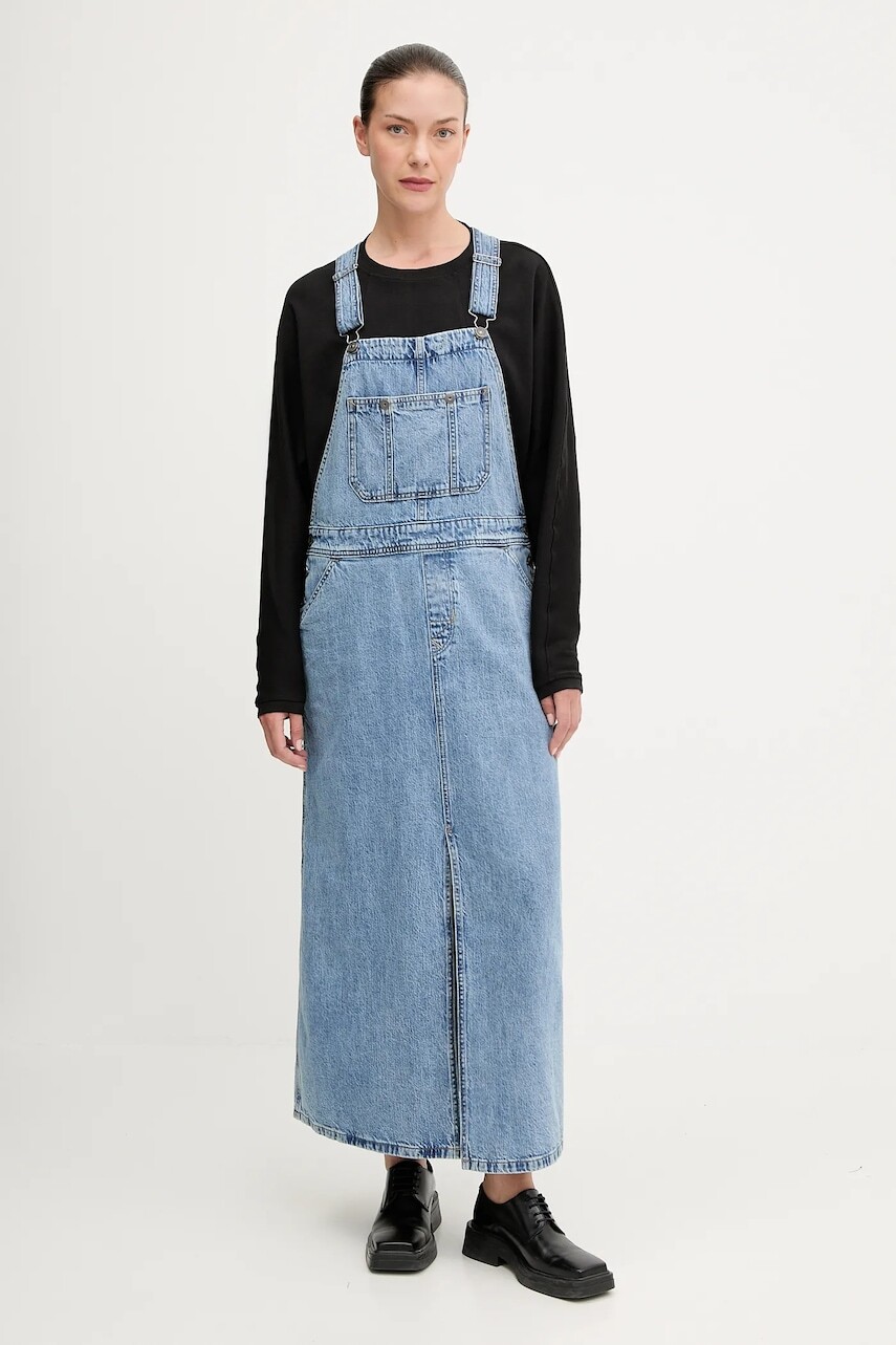 Rifľové šaty G-Star modrá farba, maxi, rovný strih, D27734.D536