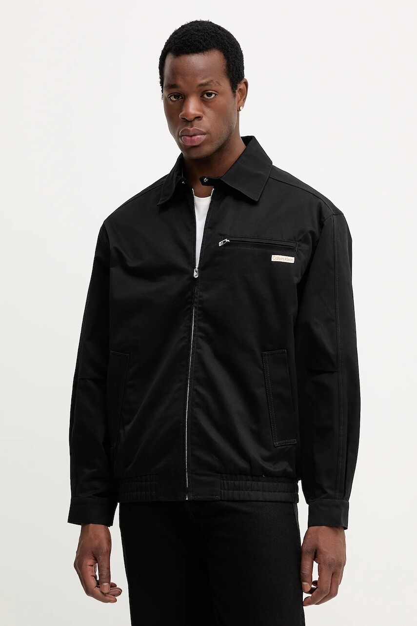 Bavlnená bunda Calvin Klein Jeans čierna farba, prechodná, LV04RC409G