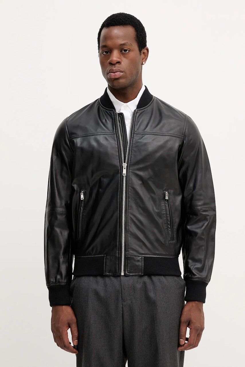 Kožená bunda bomber Liu Jo čierna farba, prechodná, QXX058.P0407