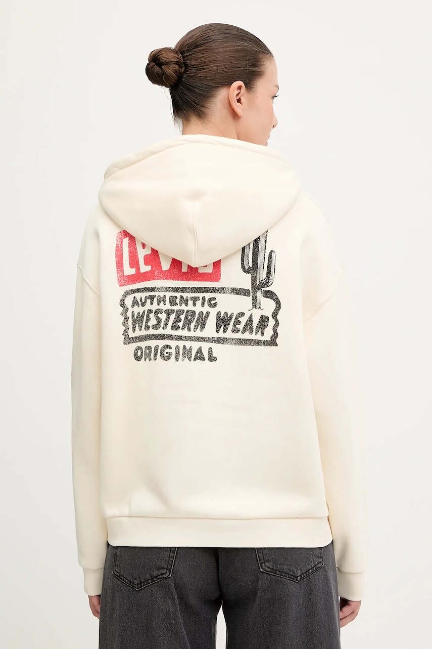 Mikina Levi's béžová farba, s kapucňou, s potlačou, 001B6