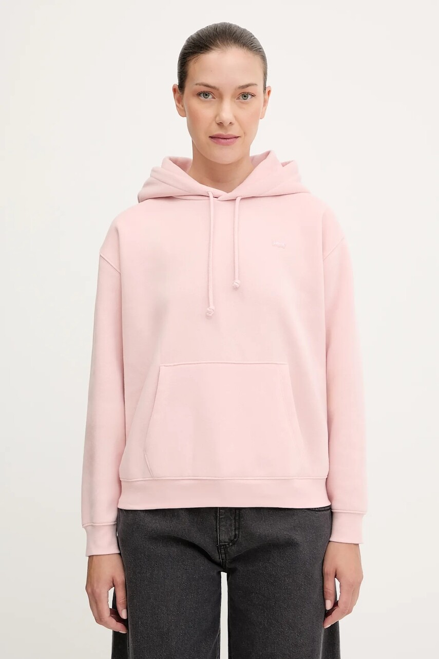 Mikina Levi's ružová farba, s kapucňou, jednofarebná, A5943