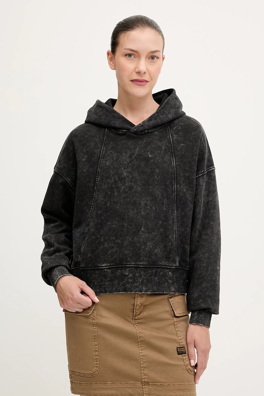 Bavlnená mikina G-Star čierna farba, s kapucňou, jednofarebná, D27726.D969