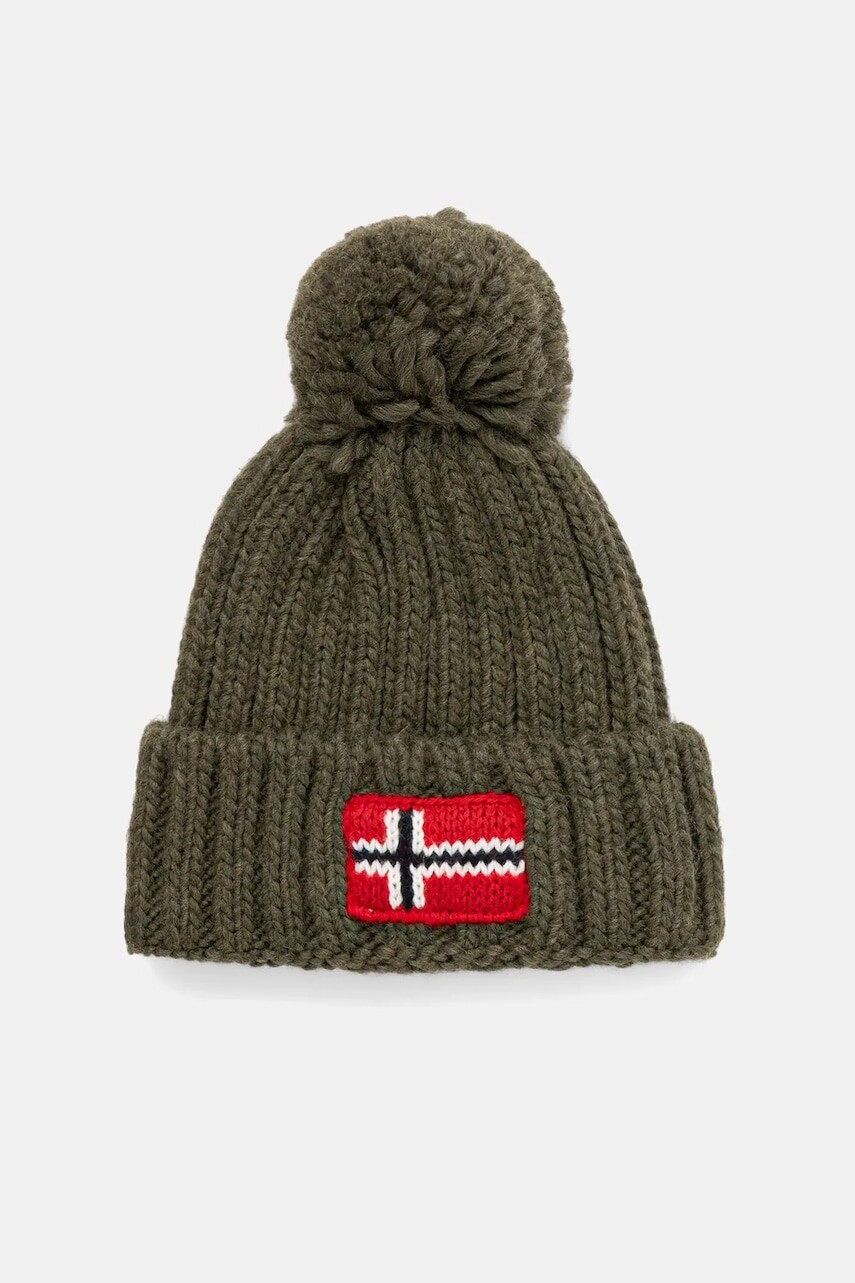 Detská čiapka s prímesou vlny Napapijri SEMIURY zelená farba, NP0A4GMHG0A1