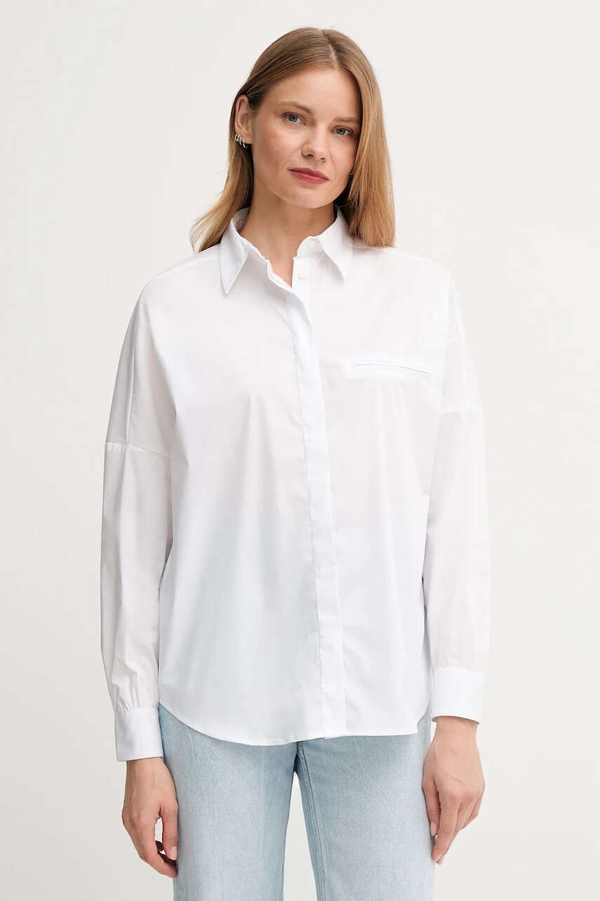 Košeľa United Colors of Benetton biela farba, voľný strih, s klasickým golierom, 54KXDQ0CB