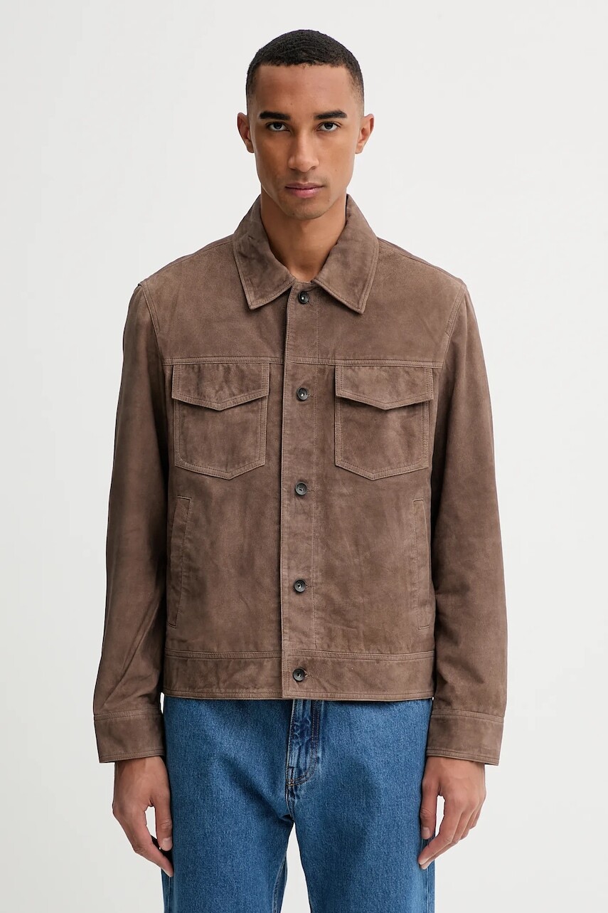 Semišová bunda Rag & Bone hnedá farba, prechodná, RV7525F0MLT