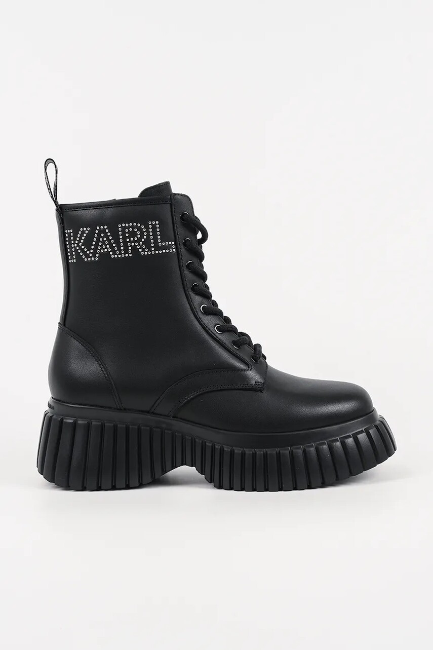 Kožené členkové topánky Karl Lagerfeld KREEPER WEDGE čierna farba, na platforme, KL44475