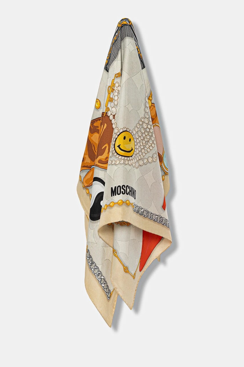 Hodvábna šatka Moschino šedá farba, vzorovaná, M3285 3549
