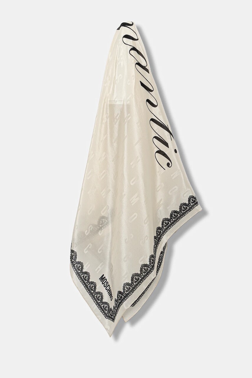 Hodvábna šatka Moschino béžová farba, vzorovaná, M3291 3157