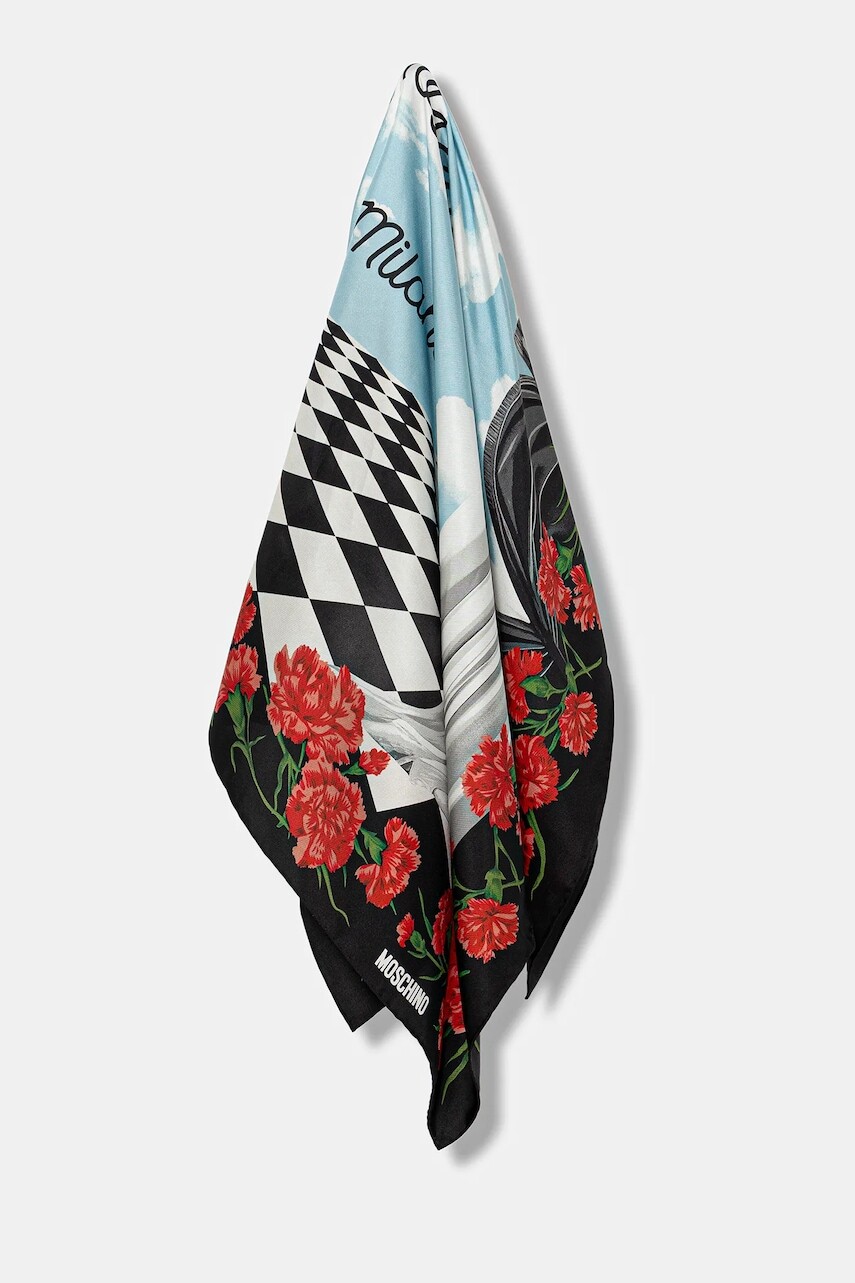 Hodvábna šatka Moschino červená farba, vzorovaná, M3292 3549