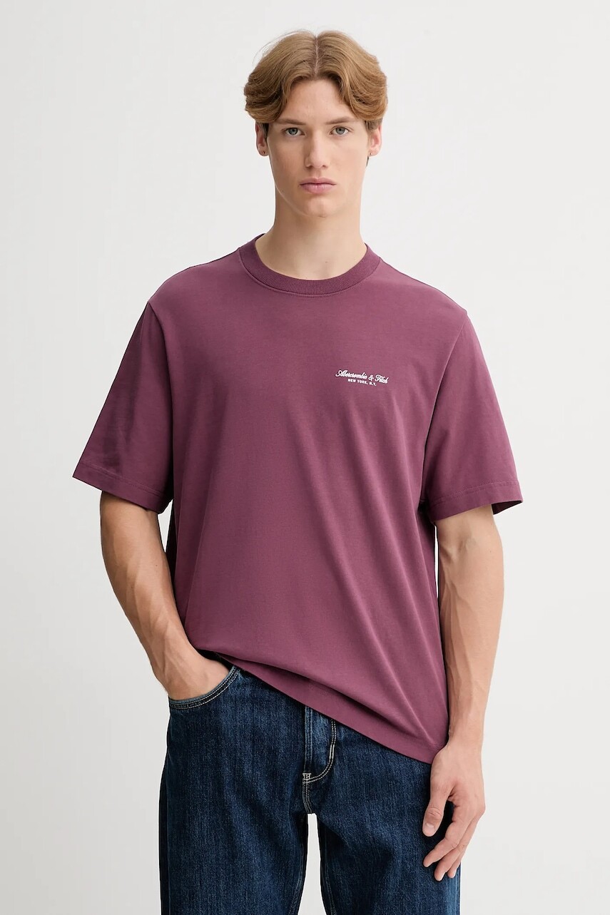 Bavlnené tričko Abercrombie & Fitch pánske, fialová farba, s potlačou, KI123-5091-610
