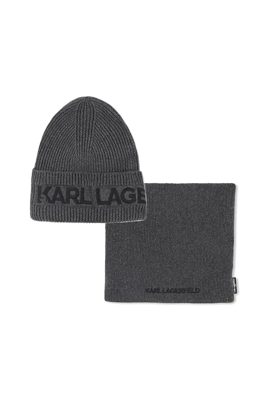 Detská bavlnená čiapka a šál Karl Lagerfeld šedá farba, Z31031