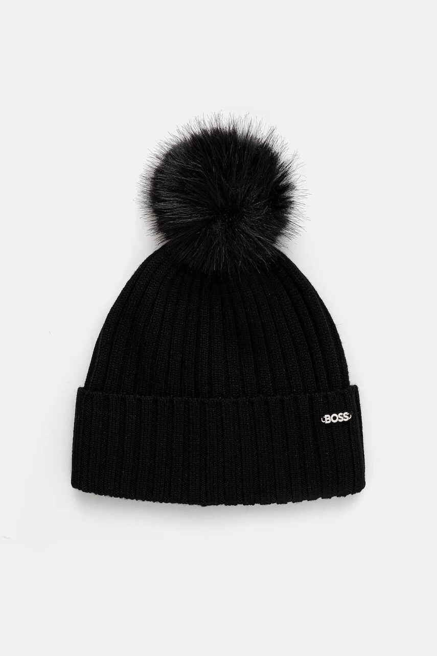 Vlnená čiapka BOSS čierna farba, 50545781