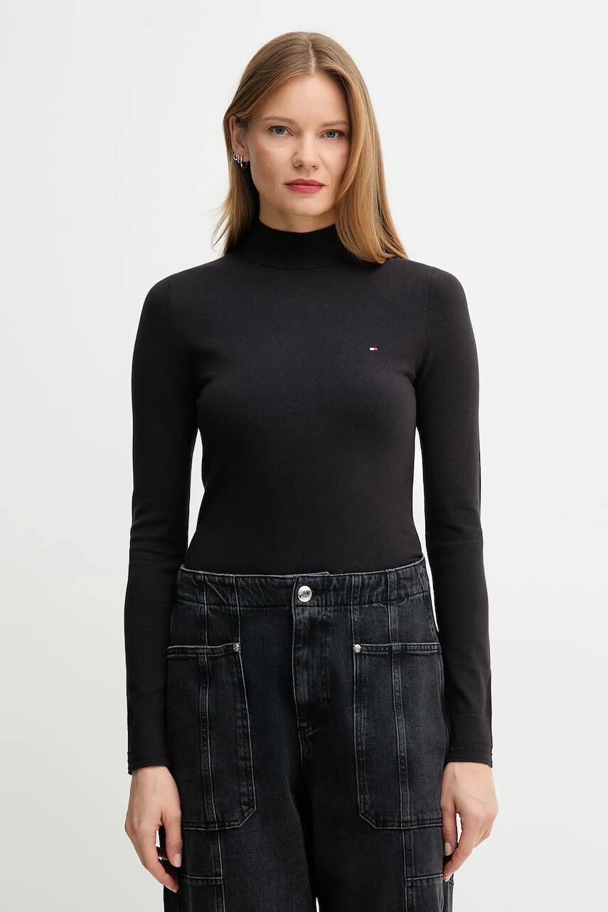 Sveter Tommy Hilfiger čierna farba, ľahký, WW0WW47462