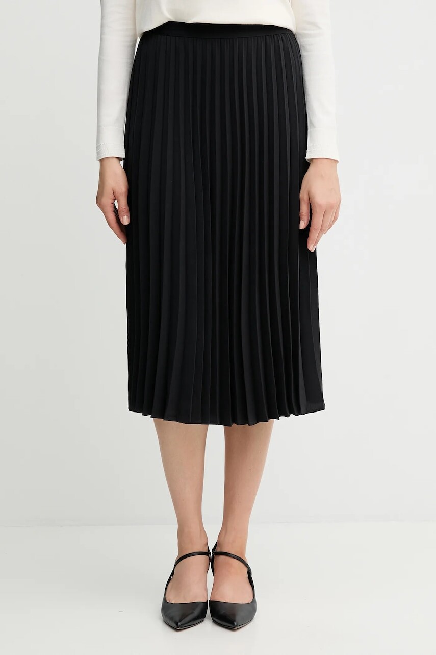 Sukňa Tommy Hilfiger čierna farba, midi, áčkový strih, WW0WW48538