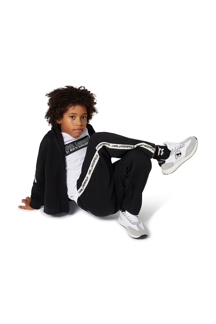Detská mikina Karl Lagerfeld čierna farba, s kapucňou, s nášivkou, Z30641