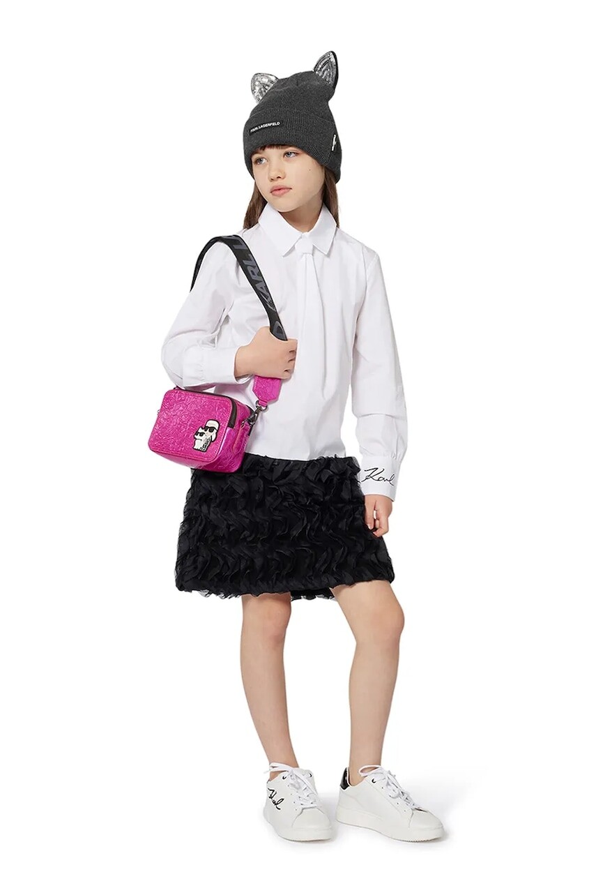 Dievčenské šaty Karl Lagerfeld biela farba, mini, rovný strih, Z30617