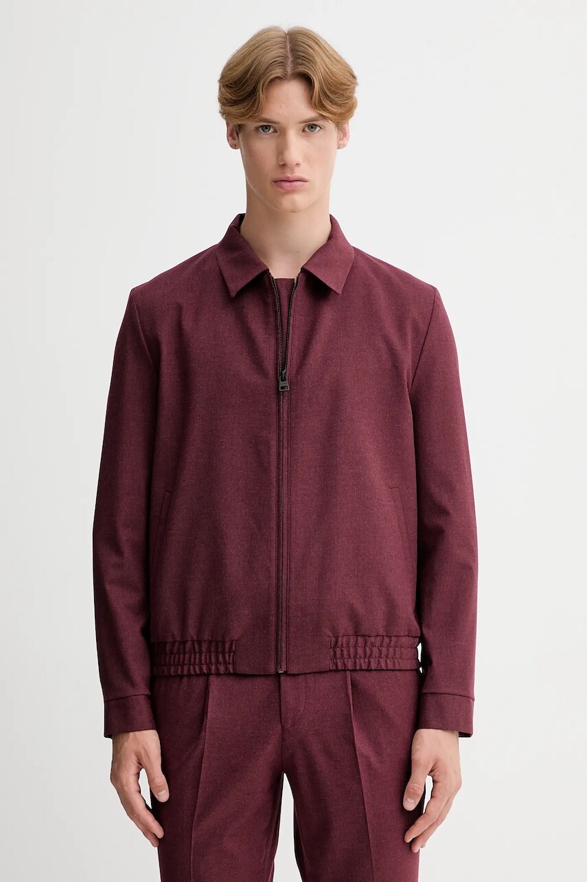 Vlnená bunda HUGO bordová farba, prechodná, 50547290