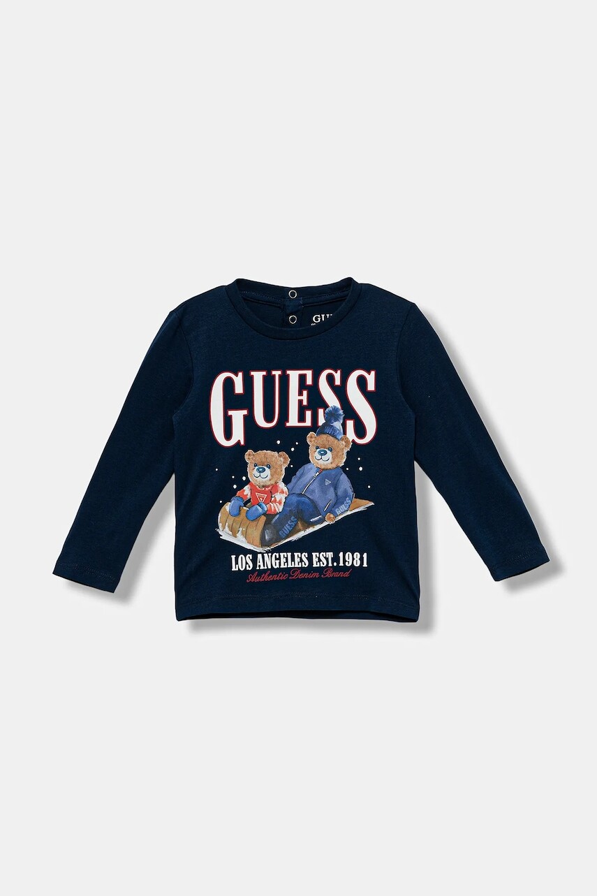 Detská bavlnená košeľa s dlhým rukávom Guess tmavomodrá farba, s potlačou, I5BI00 I3Z14
