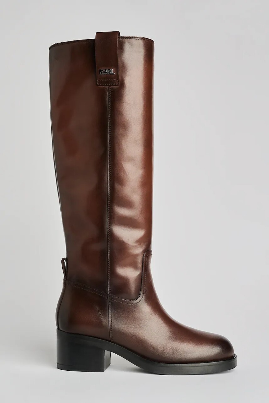 Kožené čižmy Karl Lagerfeld BROOKLYN hnedá farba, na podpätku, jemne zateplené, KL41790W