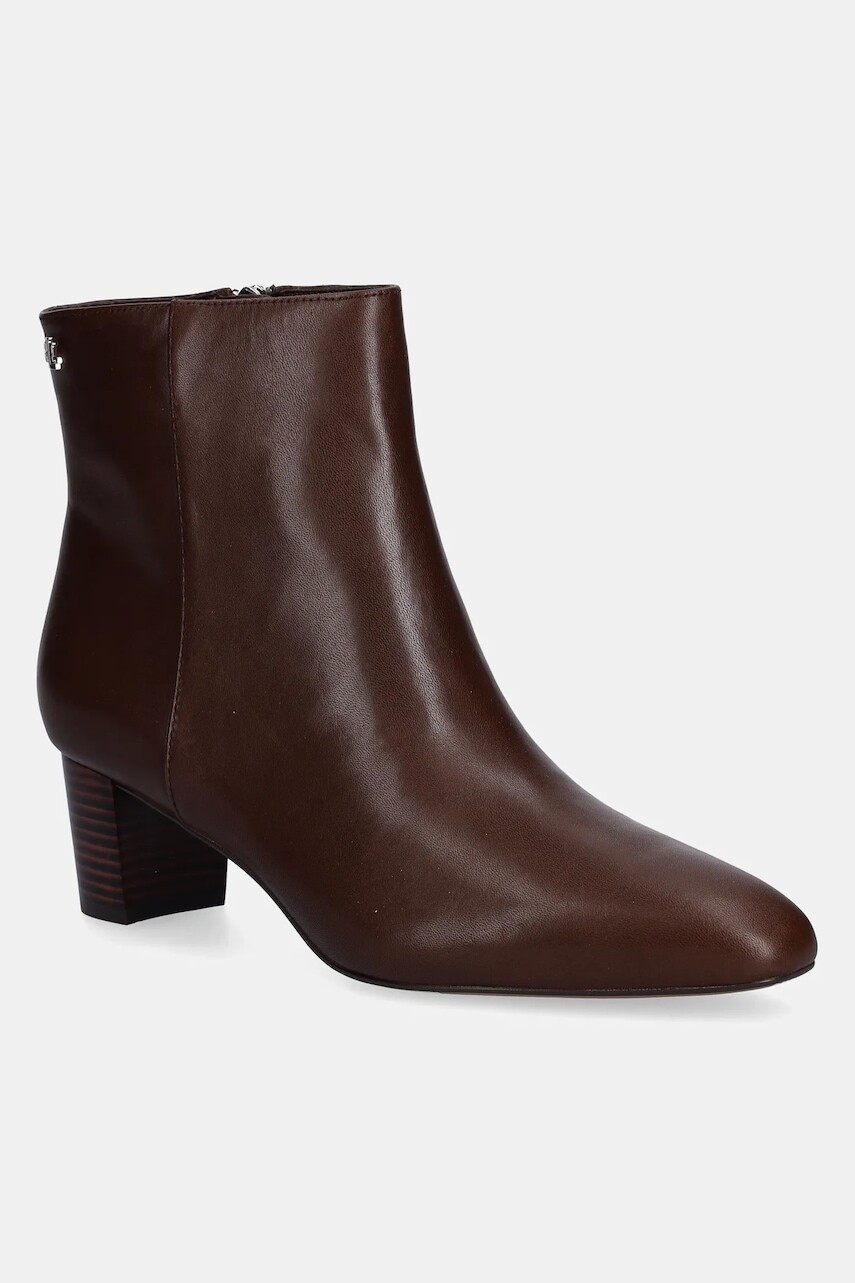 Kožené členkové topánky Lauren Ralph Lauren Demi hnedá farba, na podpätku, jemne zateplené, 802974503002