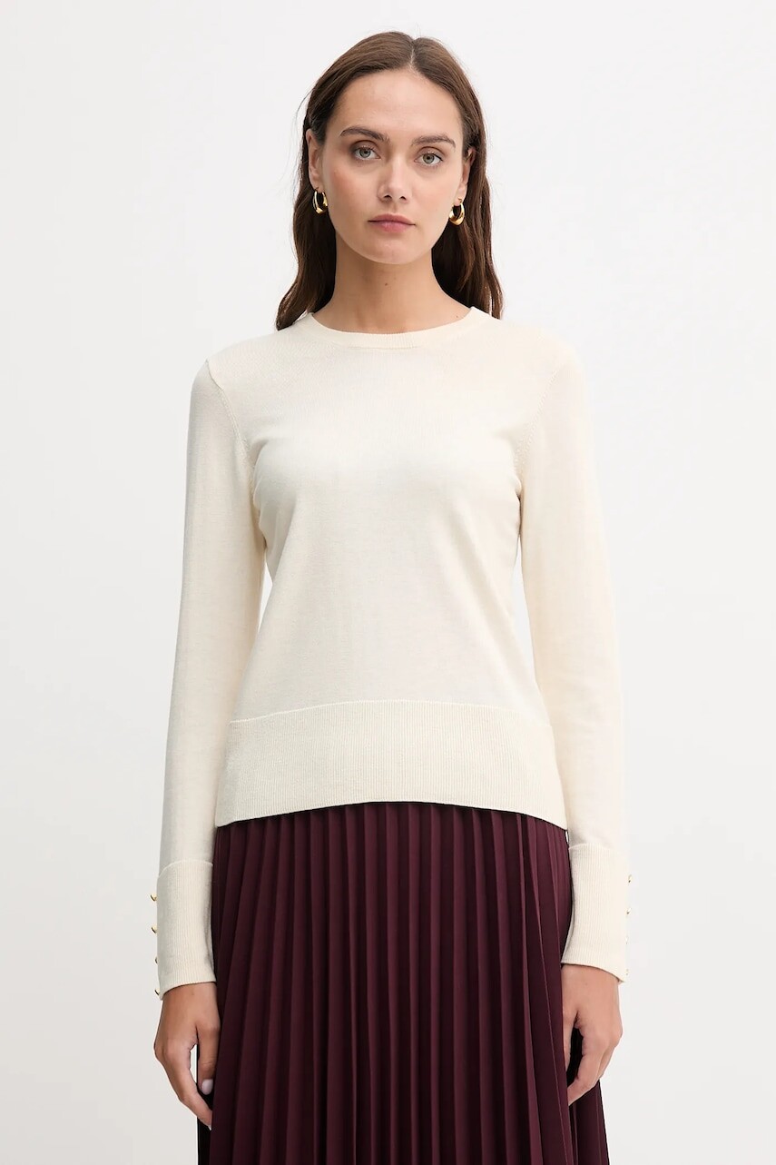 Vlnený sveter Barbour CARLBY béžová farba, ľahký, LKN1686