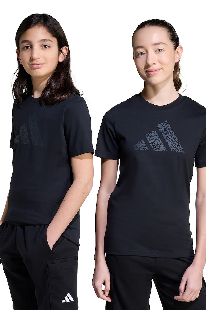 Detské bavlnené tričko adidas čierna farba, s potlačou, JV5204