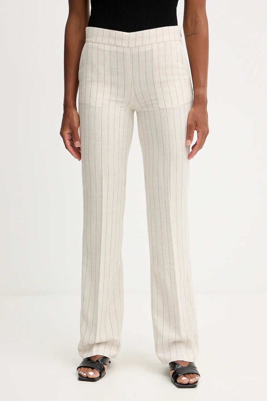 Ľanové nohavice Morgan béžová farba, rovný strih, vysoký pás, PRIZ.F