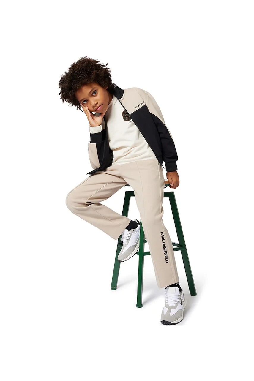 Detské tepláky Karl Lagerfeld béžová farba, s nášivkou, Z30633