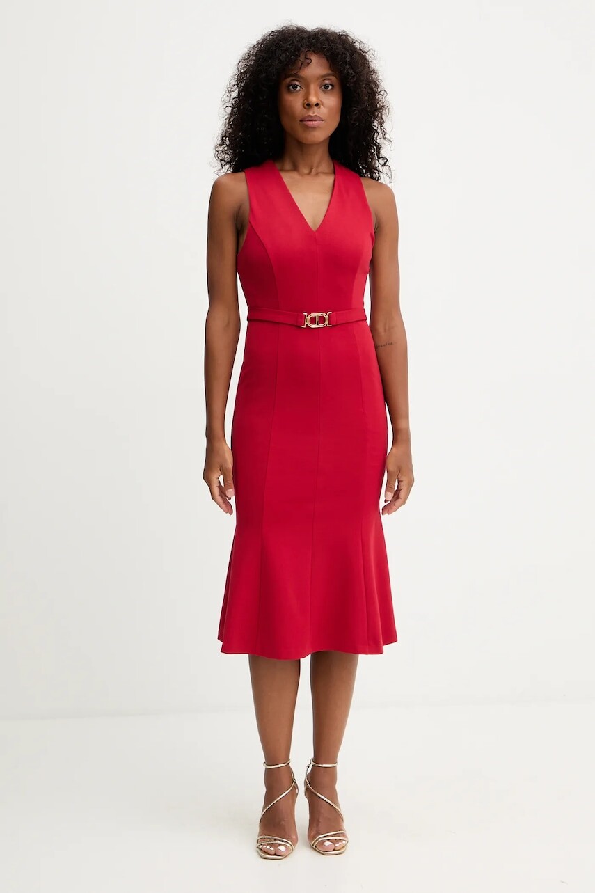 Šaty Twinset červená farba, midi, rovný strih, 252TP2606