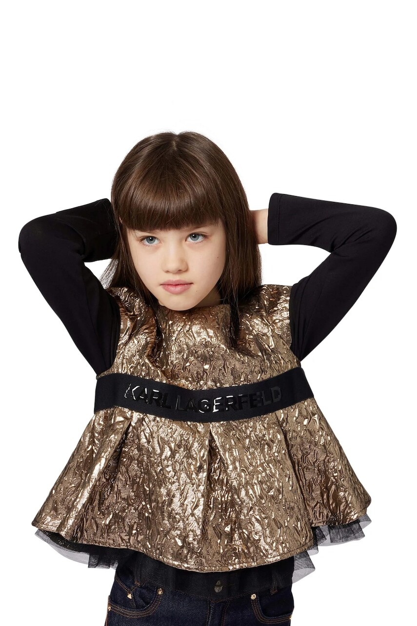 Detská blúzka Karl Lagerfeld zlatá farba, s nášivkou, Z30588