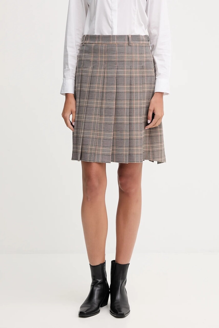 Sukňa Tommy Hilfiger hnedá farba, mini, áčkový strih, WW0WW46651