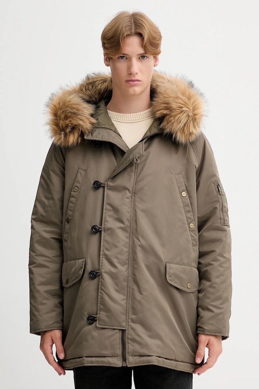 Bunda HUGO zelená farba, zimná, 50546236