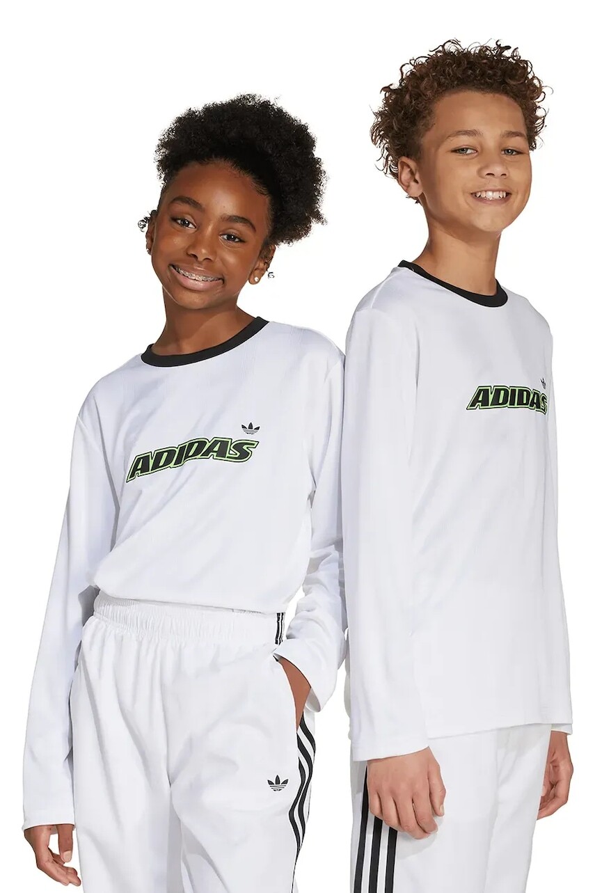Detské tričko s dlhým rukávom adidas Originals biela farba, s potlačou, JV8662