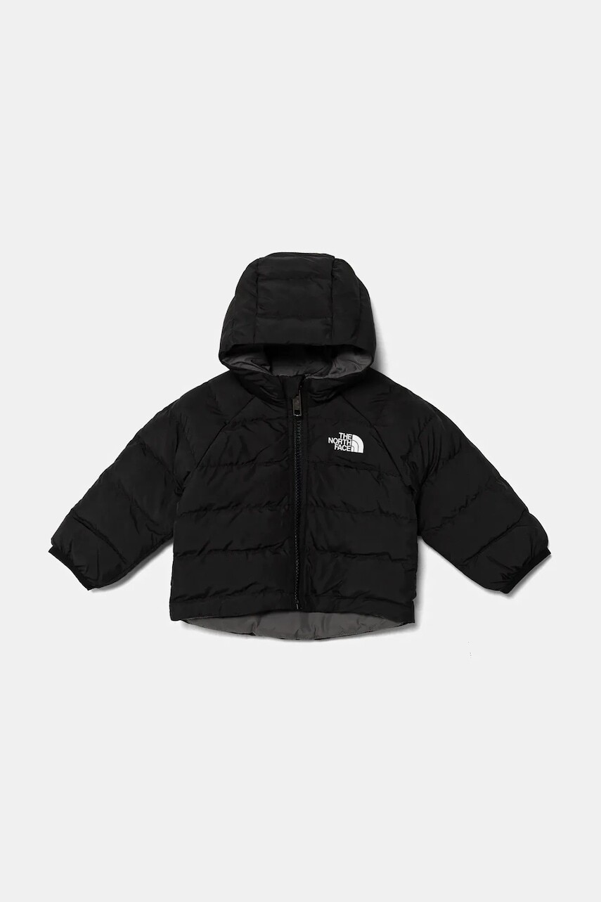 Detská obojstranná bunda The North Face BABY REVERSIBLE PERRITO HOODED JACKET čierna farba, NF0A88W3WOO1