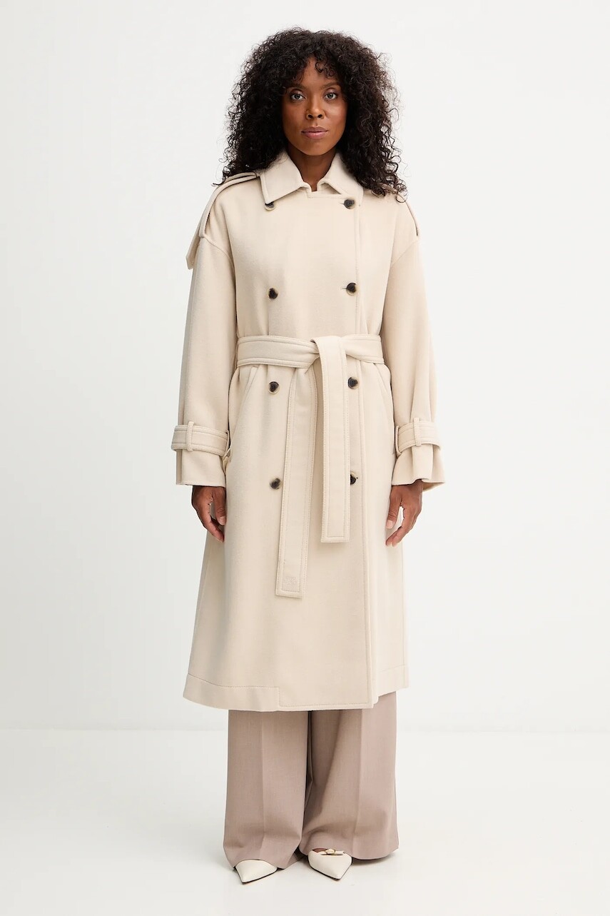 Vlnený kabát MAX&Co. béžová farba, 2526016013200