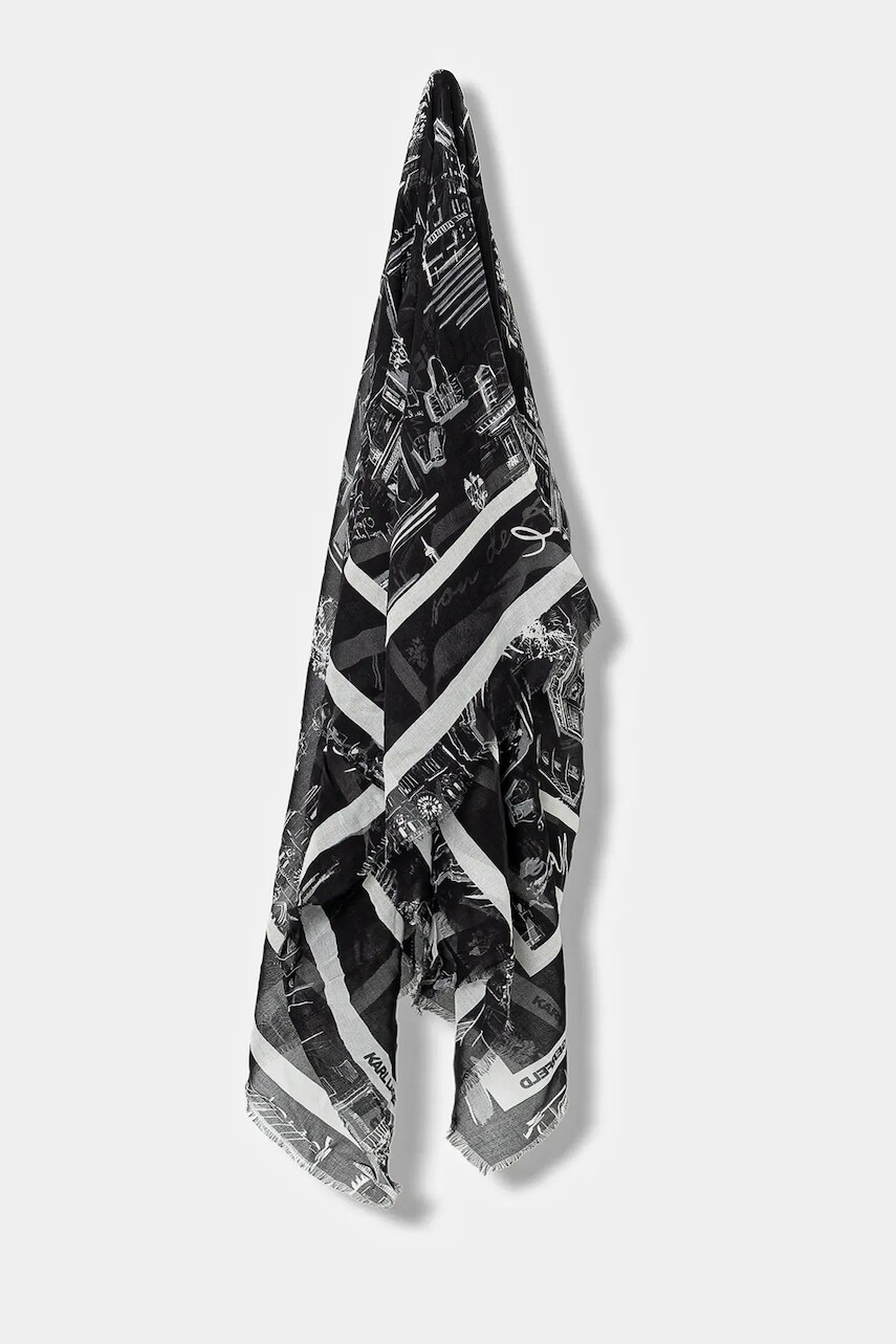 Šatka s hodvábom Karl Lagerfeld čierna farba, vzorovaná, A4W33116