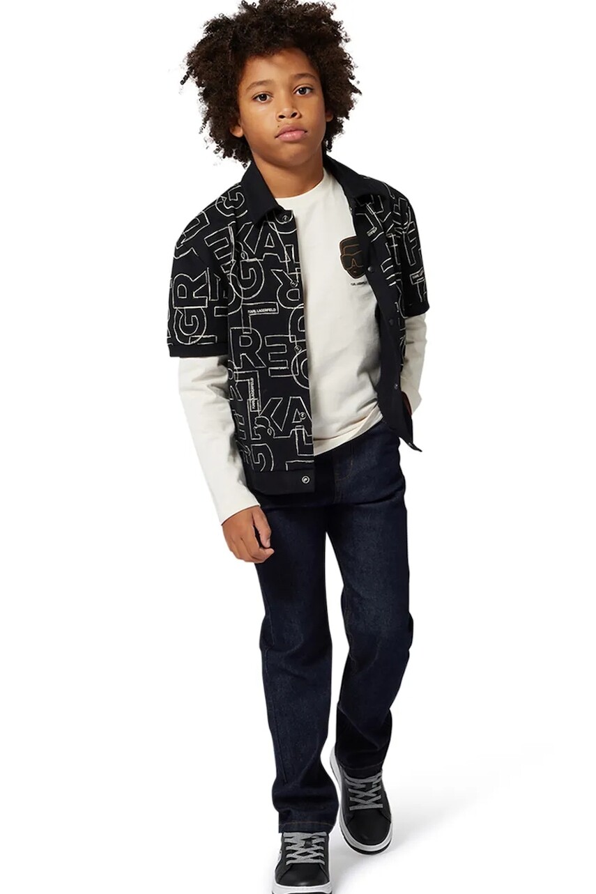 Detská bavlnená košeľa Karl Lagerfeld čierna farba, Z31036