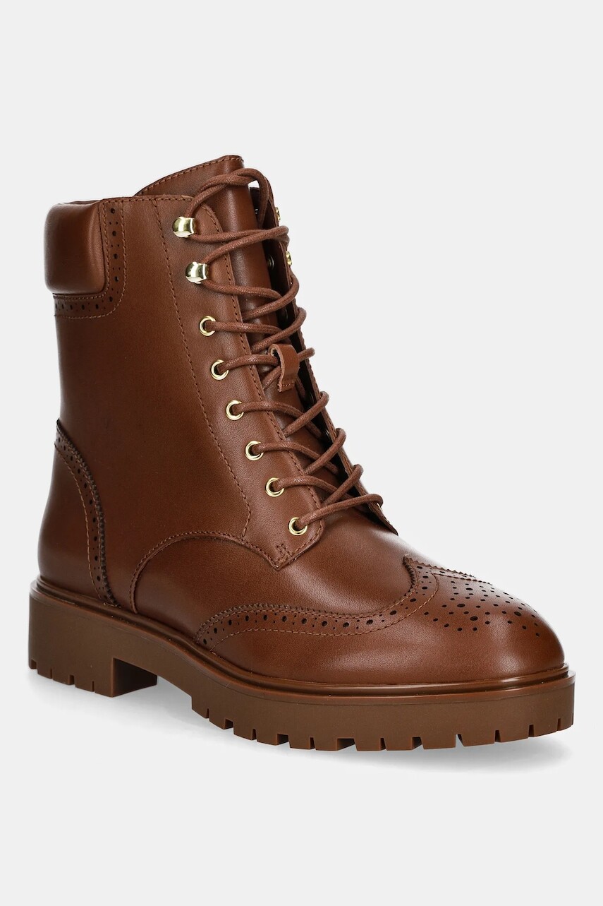 Kožené členkové topánky Lauren Ralph Lauren Alysn Lup Pr hnedá farba, na plochom podpätku, 802977885001