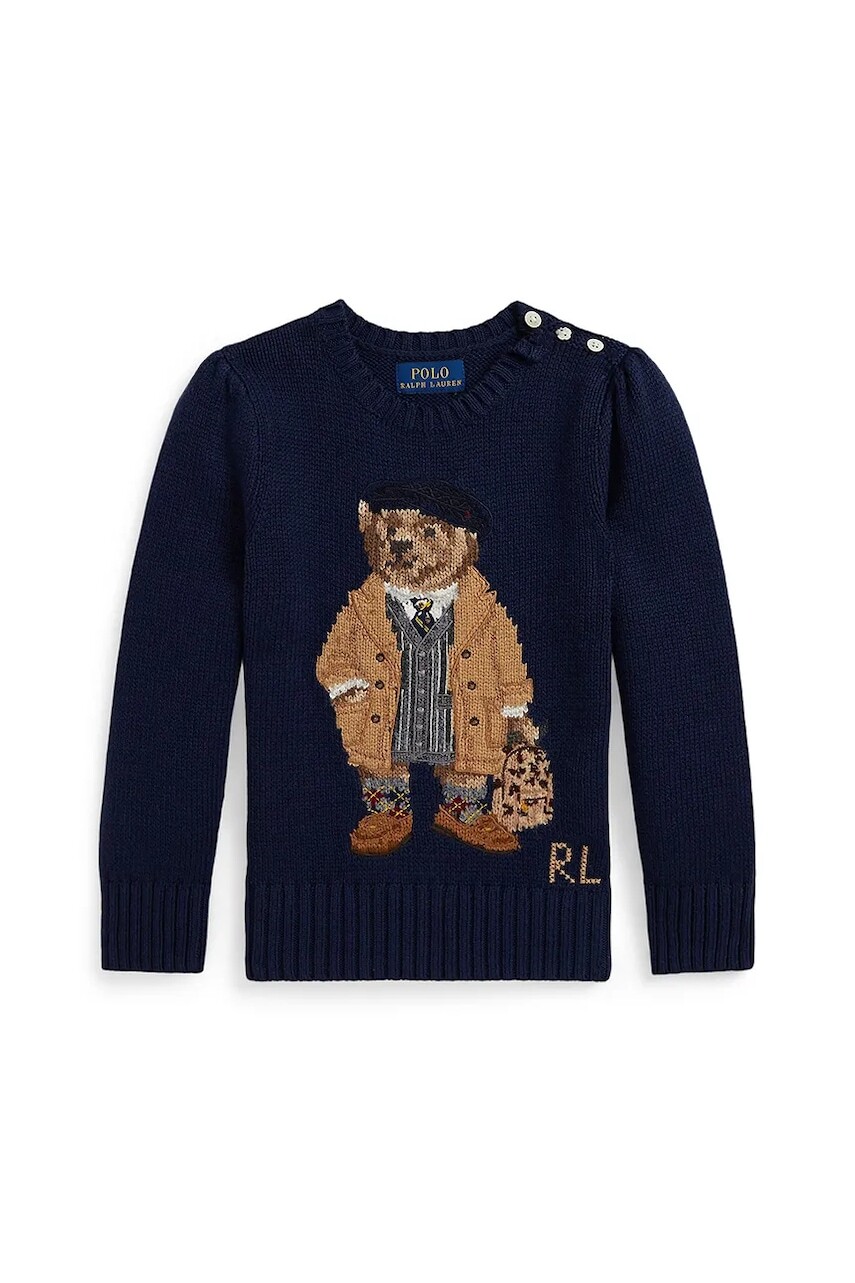 Detský bavlnený sveter Polo Ralph Lauren tmavomodrá farba, 312978870001