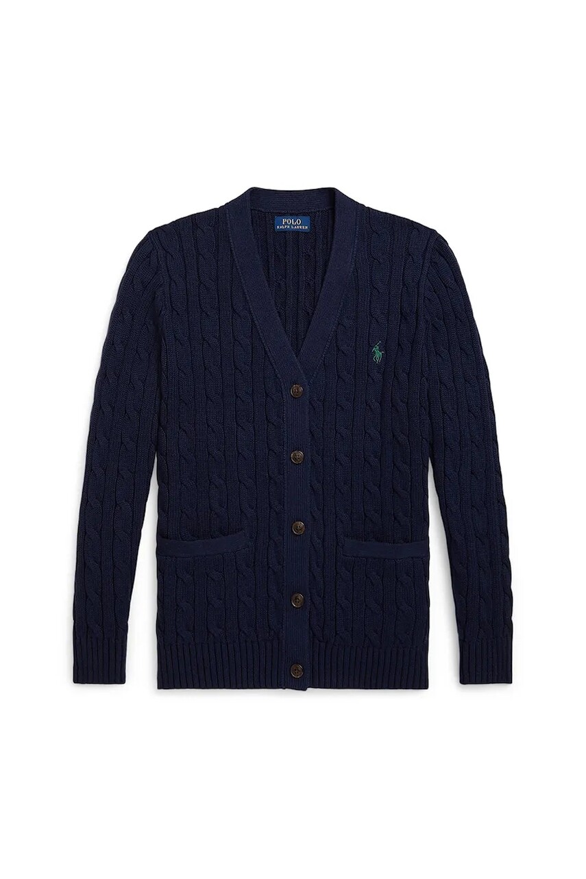 Detský bavlnený kardigan Polo Ralph Lauren tmavomodrá farba, ľahký, 313950765005